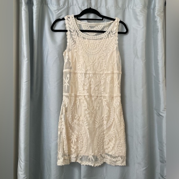 Express Dresses & Skirts - Express cream dress with embroidered first layer